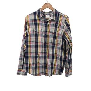 Patagonia Fjord Flannel‎ Shirt Women's Size 12 Organic Cotton Plaid Button Up